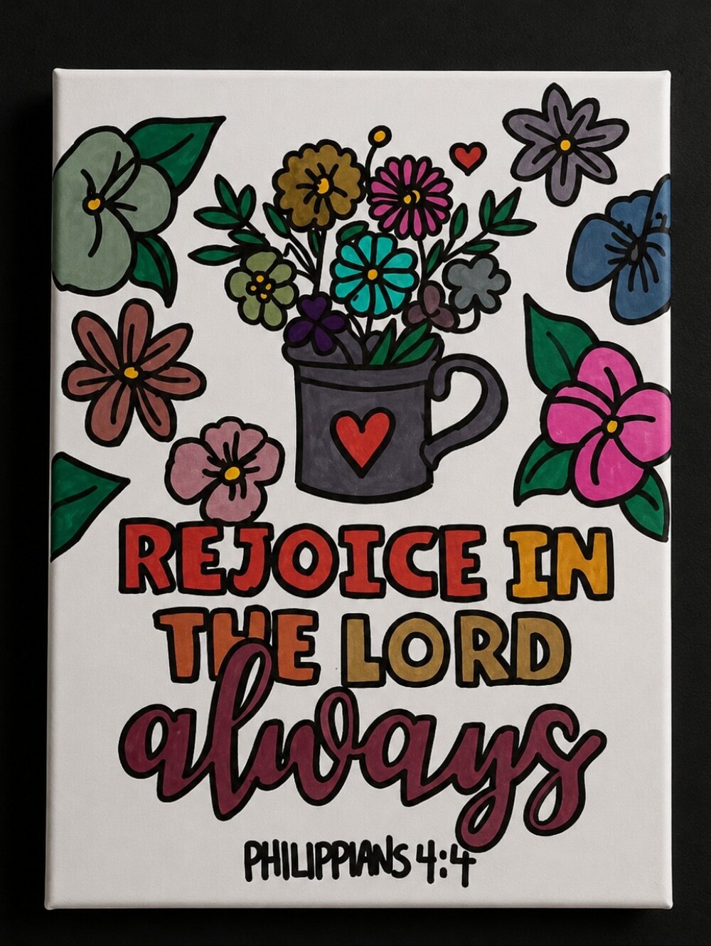 Hand Painted Floral “Rejoice in the Lord Always” Canvas Art